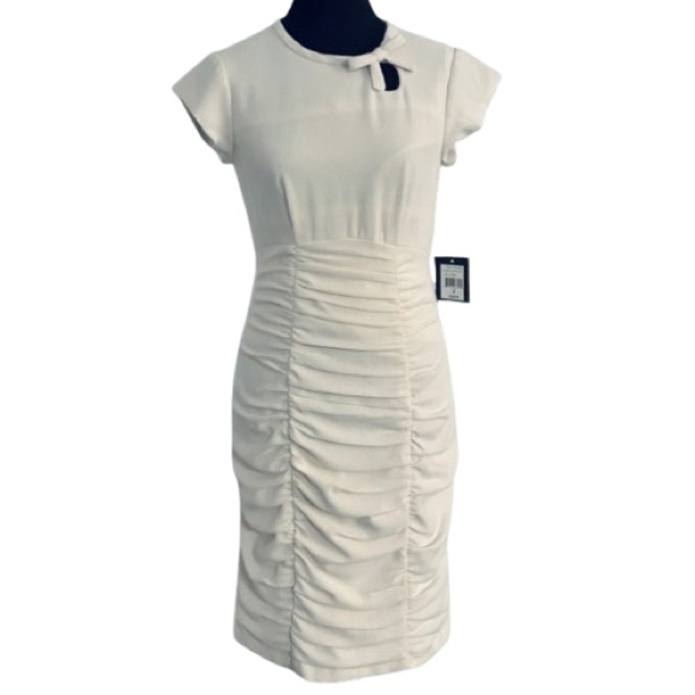 NWT $348.00 XS Stunning NANETTE LEPORE Cream Dress Bow Designer Extra Small Sz 2